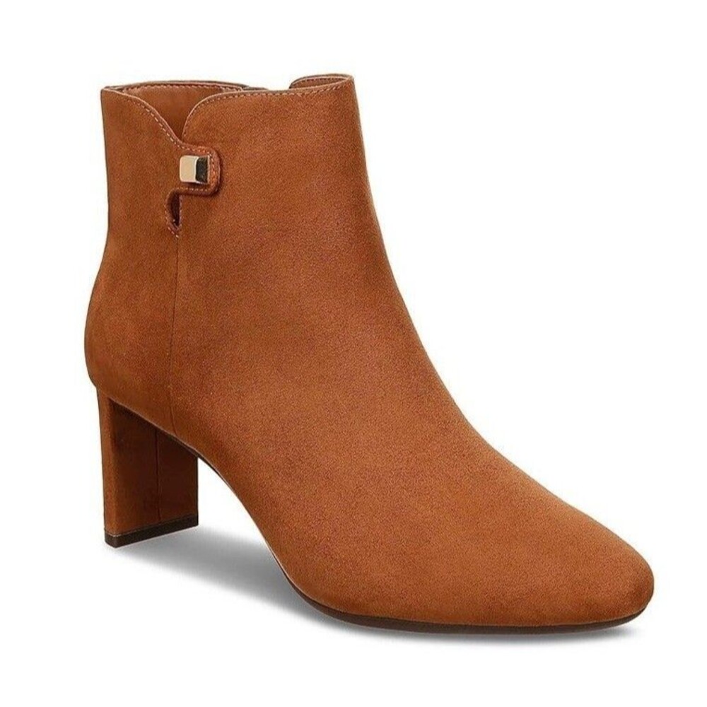 Alfani Womens 8.5 M Cognac Brown Faux Suede High Heel Ankle Booties NIB FQ7